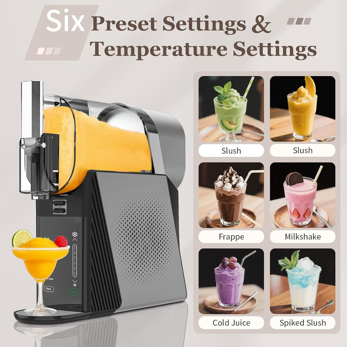 88oz Slushy Machine for Home with 6 Presets & Texture Control. No Ice Needed Margarita Maker & Fast Freezing Slushie Maker for Frappé, Milkshake, Smoothie & Frozen Cocktails. Self-Cleaning Professional Home Bar Drink Maker
