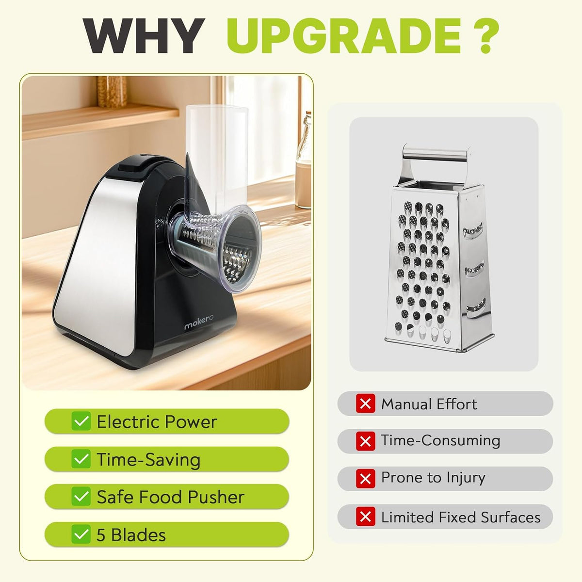 5 in 1 Electric Cheese Grater for Block Cheese, Kitchen Automatic Cheese Shredder & Salad Shooter, Easy to Clean Vegetable Chopper for Cheese,Cucumber, Potato, Carrots, Nut