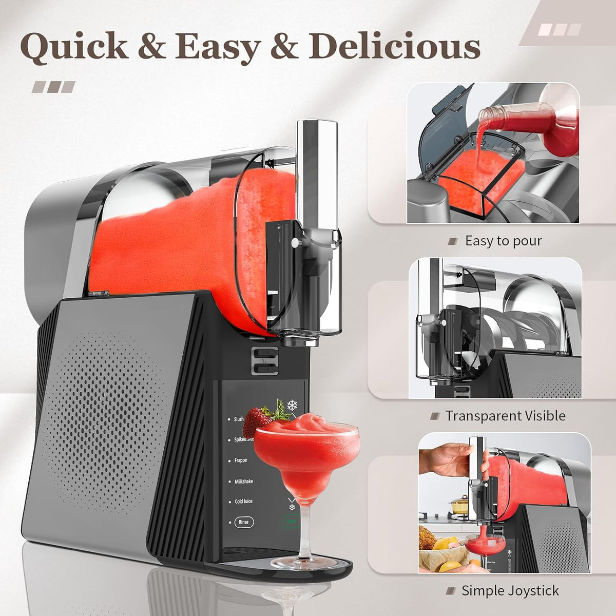 88oz Slushy Machine for Home with 6 Presets & Texture Control. No Ice Needed Margarita Maker & Fast Freezing Slushie Maker for Frappé, Milkshake, Smoothie & Frozen Cocktails. Self-Cleaning Professional Home Bar Drink Maker