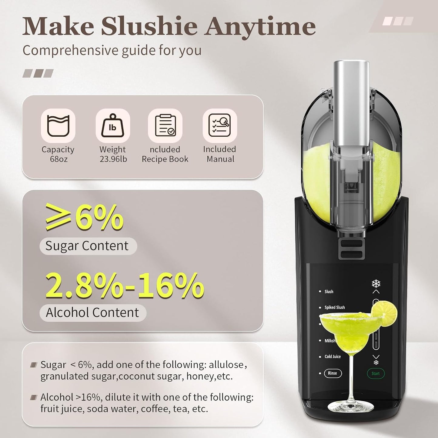 88oz Slushy Machine for Home with 6 Presets & Texture Control. No Ice Needed Margarita Maker & Fast Freezing Slushie Maker for Frappé, Milkshake, Smoothie & Frozen Cocktails. Self-Cleaning Professional Home Bar Drink Maker