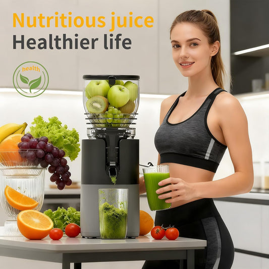 Cold Press Juicer with 6" Extra Large Feed Chute for Whole Fruits & Vegetables, 300W Slow Masticating Juicer Machine, High Juice Yield & Easy to Clean, 57oz Large Capacity Juicer Extractor for Daily Detox & Fresh Juice, BPA-Free,